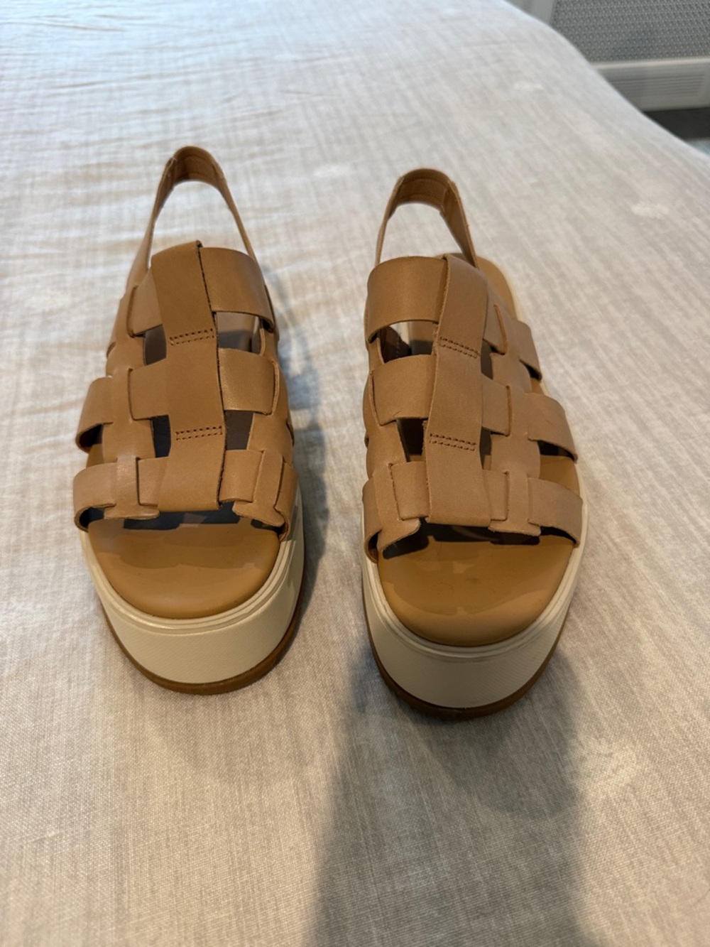 Women’s Sorel Tan Woven Leather Platform Slingback Sandals